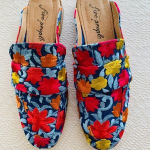 Free People embroidered slide sandal, never worn